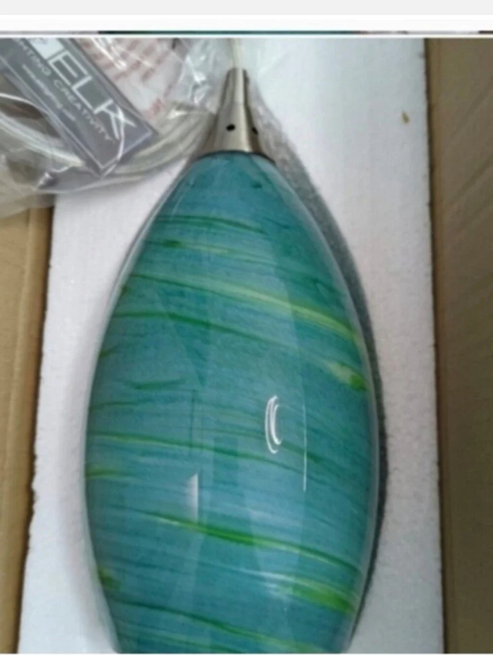 NEW! 2 Blown Art Glass Pendant Lights Lamps Accent Lamp teal- blue- green